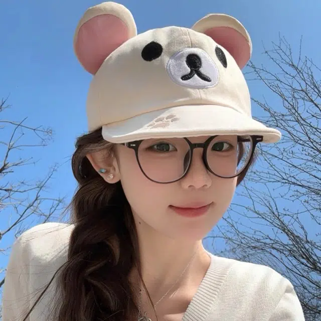 可爱小棕熊主题帽饰 尚先生 草帽可爱小棕熊卡通刺绣大头围显脸小春夏户外运动遮阳防晒帽 优质棉质 鸭舌帽 男女同款情侣款