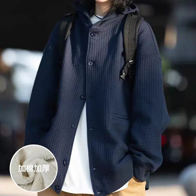 零氏 华夫格慵懒风美式日系复古连帽开衫宽松百搭舒适外套卫衣 男女同款