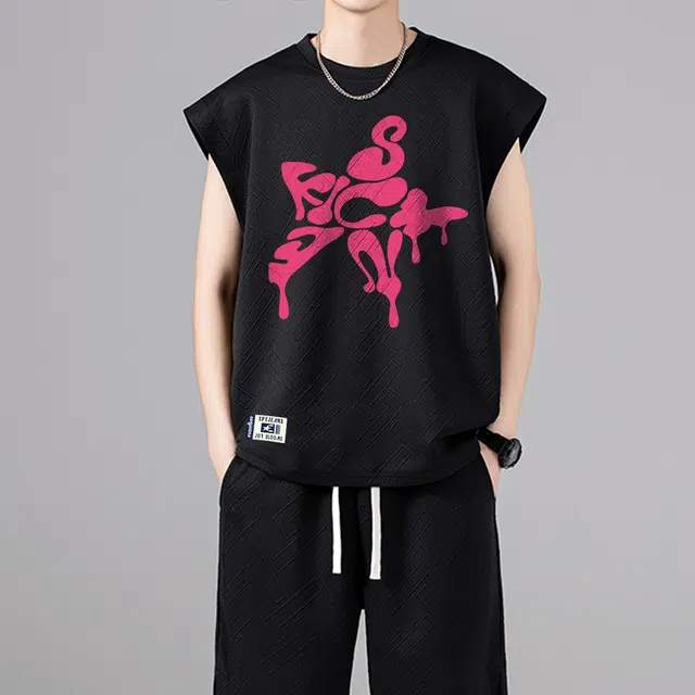 依文 日系纯色无袖简约基础款学生党宽松美式五星字母印花直筒柔软舒适亲肤通勤日常百搭运动速干圆领休闲背心 男女同款