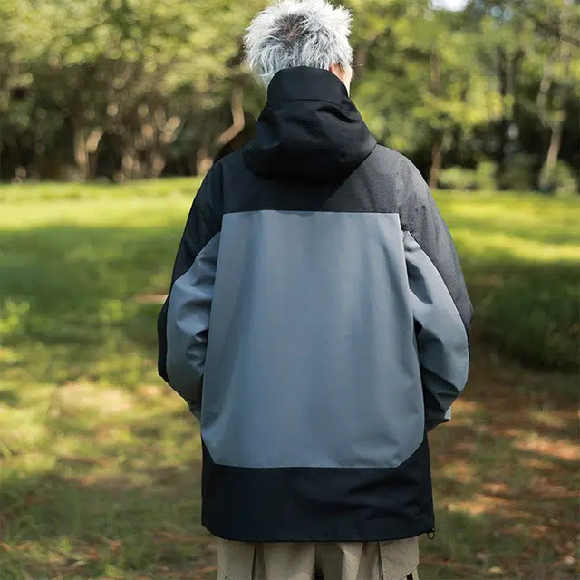 依文 美式高街复古字母户外运动保暖防风舒适连帽学院风宽松防水夹克 男女同款