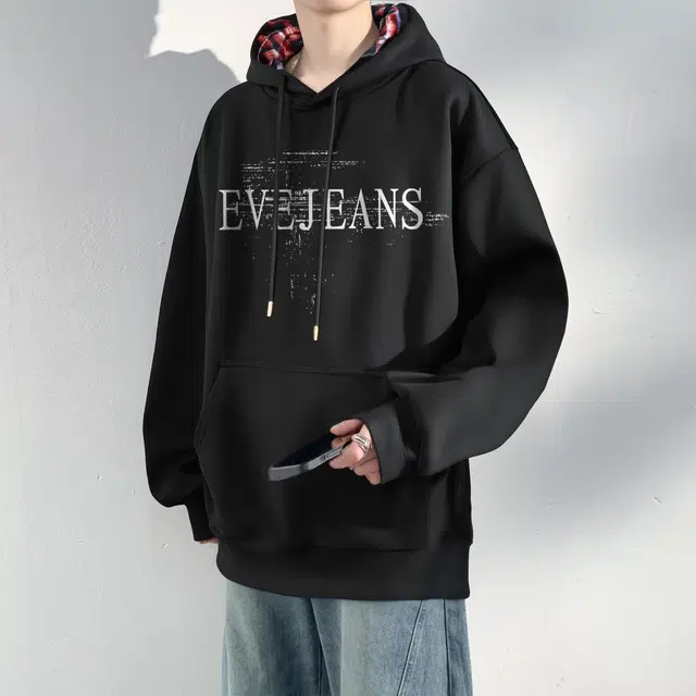 依文 美式高街潮流复古做旧字母印花设计纯色宽松日常穿搭百搭休闲舒适通勤长袖套头氛围感卫衣 男女同款