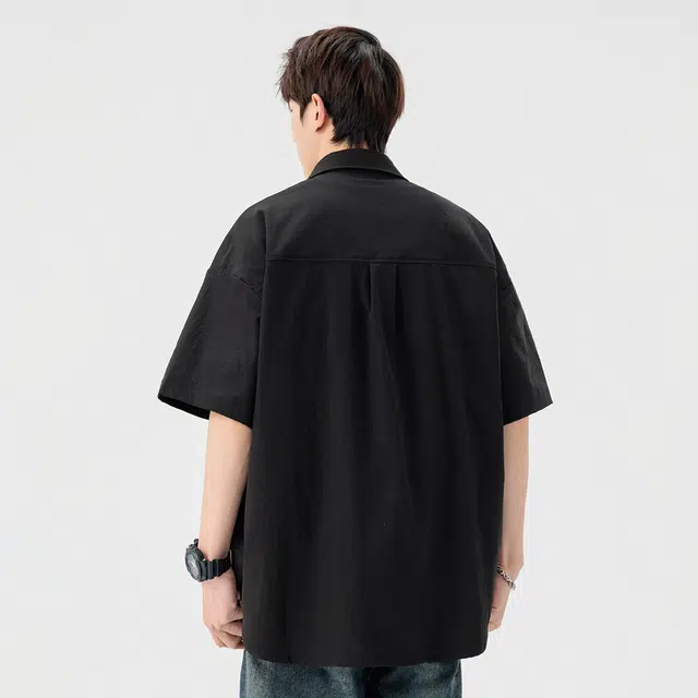 依文 美式复古学院风植物花卉图案花体字母印花纯色基础款户外简约潮流百搭休闲运动宽松舒适休闲短袖衬衫 男女同款