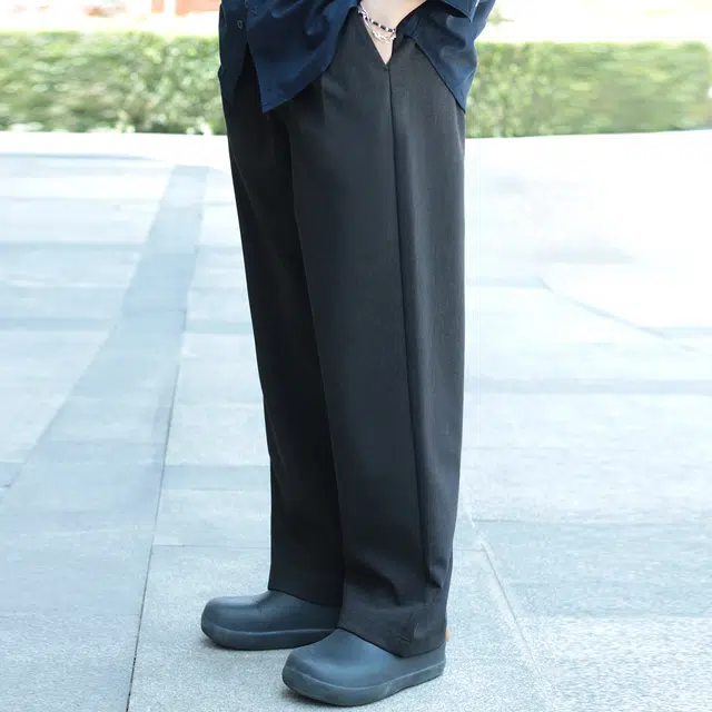 几朴 日系仿羊毛垂感宽松休闲裤 男女同款 黑色