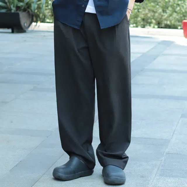 几朴 日系仿羊毛垂感宽松休闲裤 男女同款 黑色