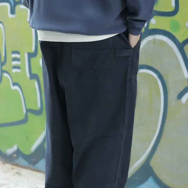 几朴 日系纯棉舒适宽松休闲裤 男女同款 黑色