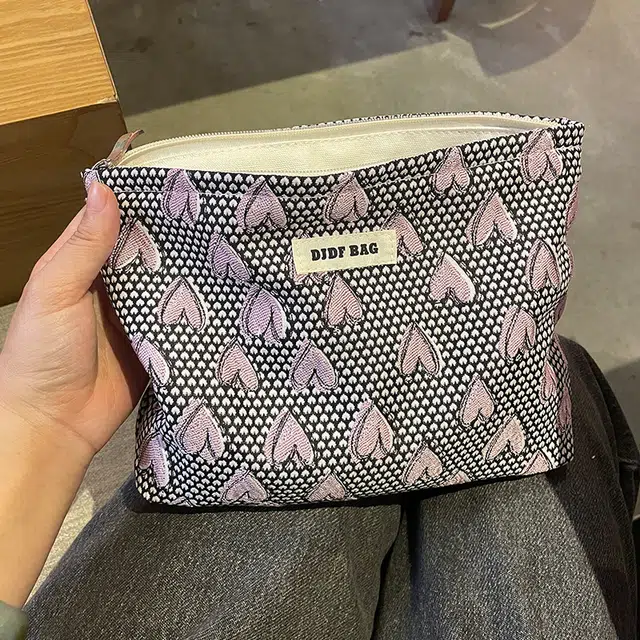 轻迎 优雅 时尚 便携 大容量 爱心 化妆包 高级感 帆布 内胆包 外出旅行包 收纳包洗漱包