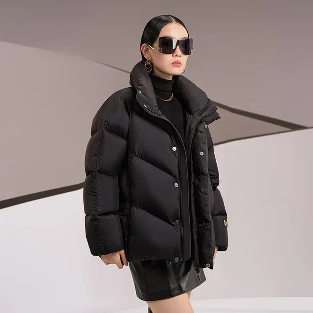高梵 纯色立领加厚保暖面包羽绒服 女款 黑色