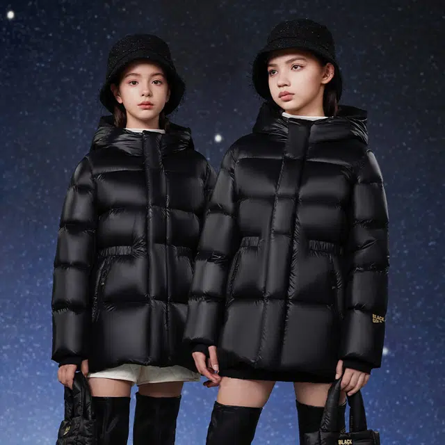 高梵 黑金时尚洋气舒适百搭纯色连帽加厚羽绒服 黑色 青少年