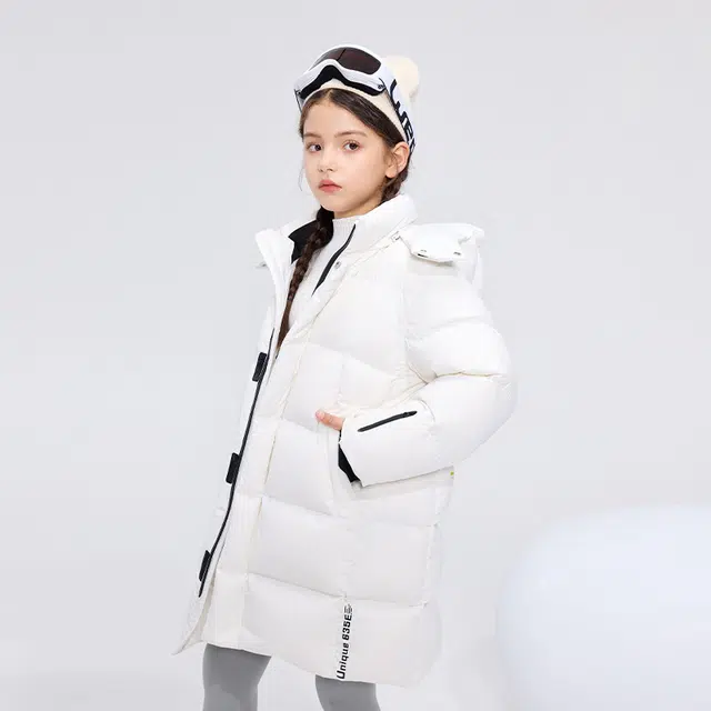 高梵 童装 黑金儿童鹅绒服纯色长款户外滑雪羽绒服 男童女童