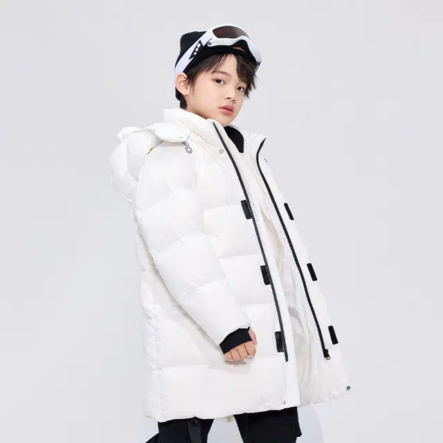 高梵 童装 黑金儿童鹅绒服纯色长款户外滑雪羽绒服 男童女童
