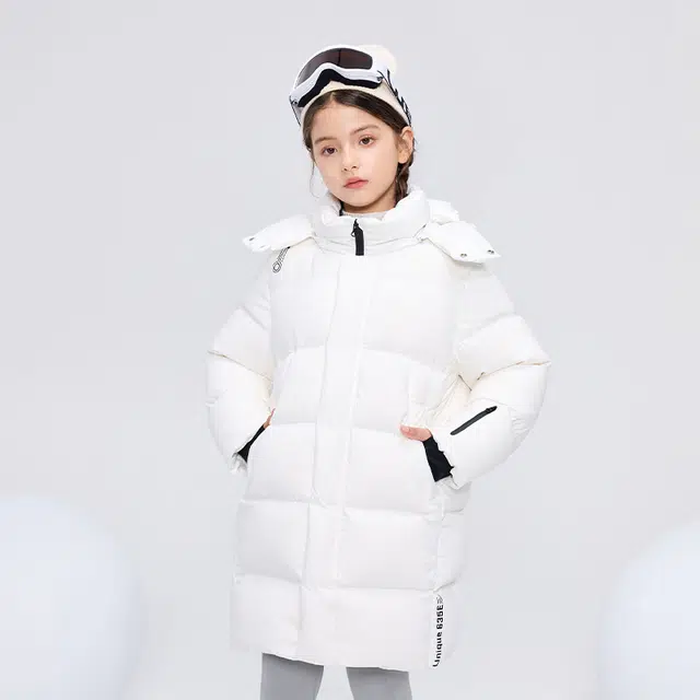 高梵 童装 黑金儿童鹅绒服纯色长款户外滑雪羽绒服 男童女童