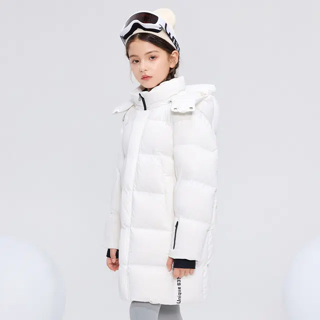 高梵 童装 黑金儿童鹅绒服纯色长款户外滑雪羽绒服 男童女童