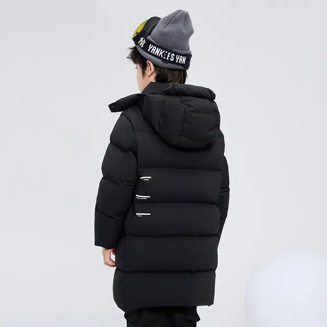 高梵 童装 黑金儿童鹅绒服纯色长款户外滑雪羽绒服 男童女童