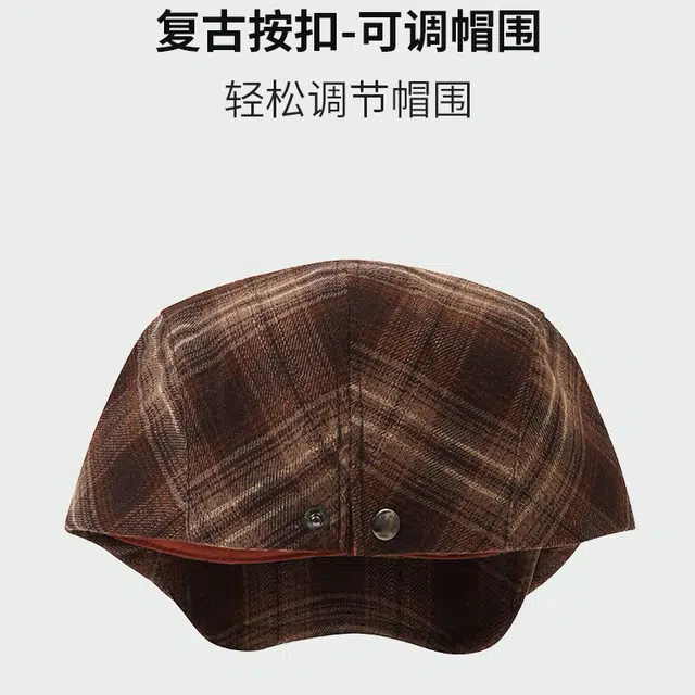 氧气樱桃 秋冬学院风经典格纹短檐显脸小英伦复古保暖防寒反戴前进帽 涤纶 贝雷帽 男女同款情侣款