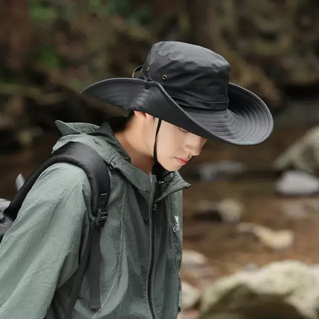 氧气樱桃 户外登山钓鱼西部牛仔遮阳防紫外线大帽檐 聚酯纤维 渔夫帽 男女同款情侣款