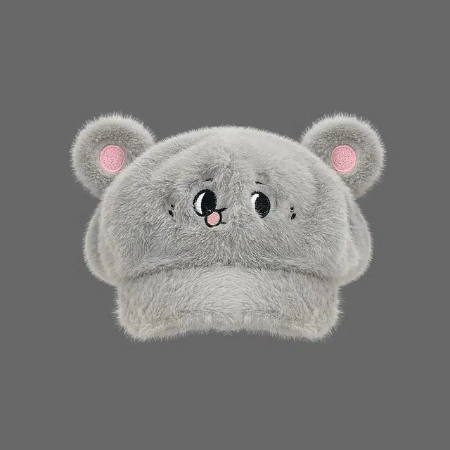 氧气樱桃 可爱灰色耗子大老鼠毛绒八角帽秋冬保暖百搭加厚绒 涤纶 贝雷帽 男女同款情侣款