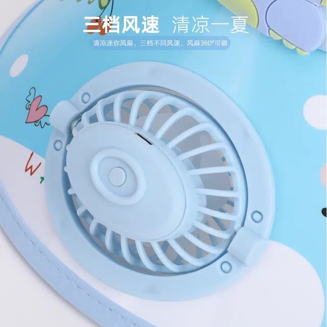 氧气樱桃 可充电儿童风扇帽夏季宝宝卡通可爱遮阳防晒透气大檐 涤纶 空顶帽 男女同款情侣款