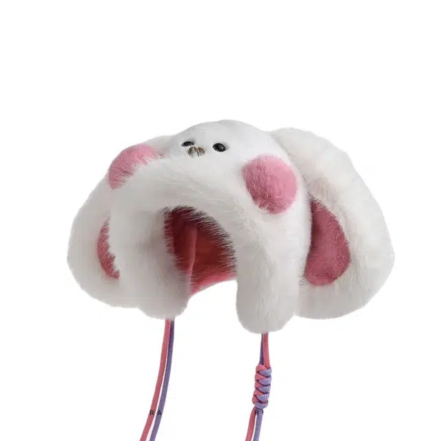 氧气樱桃 可爱腮红兔耳朵毛绒帽保暖护耳包头帽防寒骑行 聚酯纤维 帽子 男女同款情侣款