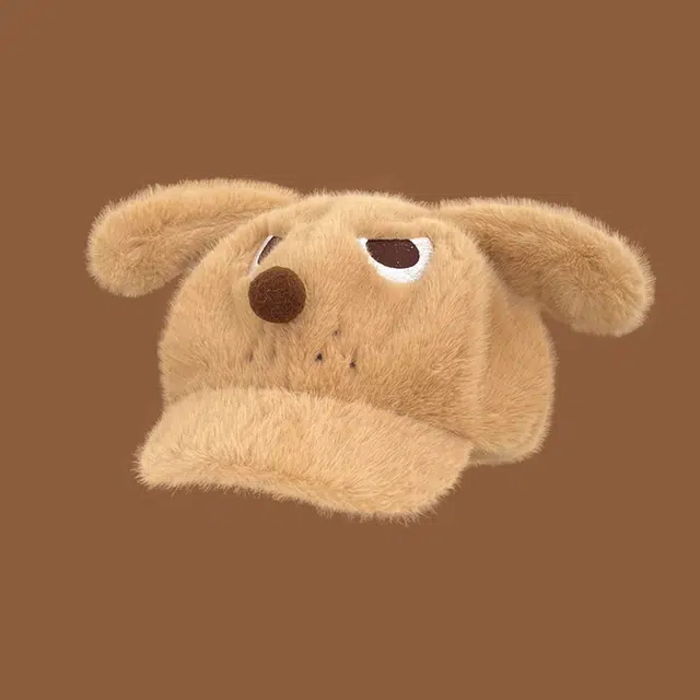 氧气樱桃 愤怒小狗毛绒耳朵可爱卡通绒保暖大头围 涤纶 鸭舌帽 男女同款情侣款