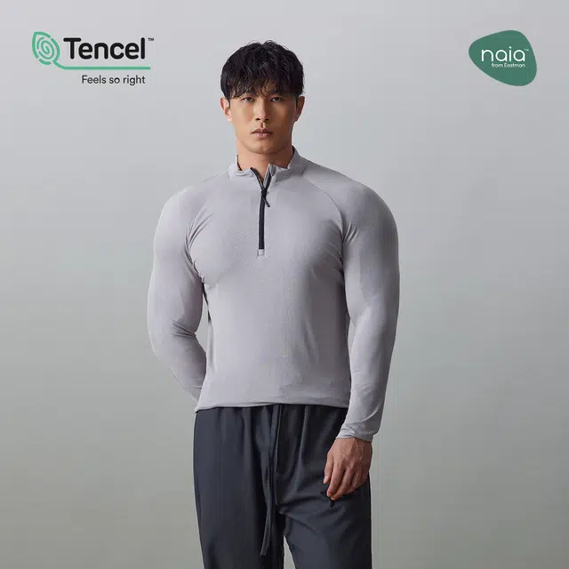 无畏东方 无观天丝醋酸半拉紧身衣秋季薄款高弹休闲运动长袖上衣 男女同款