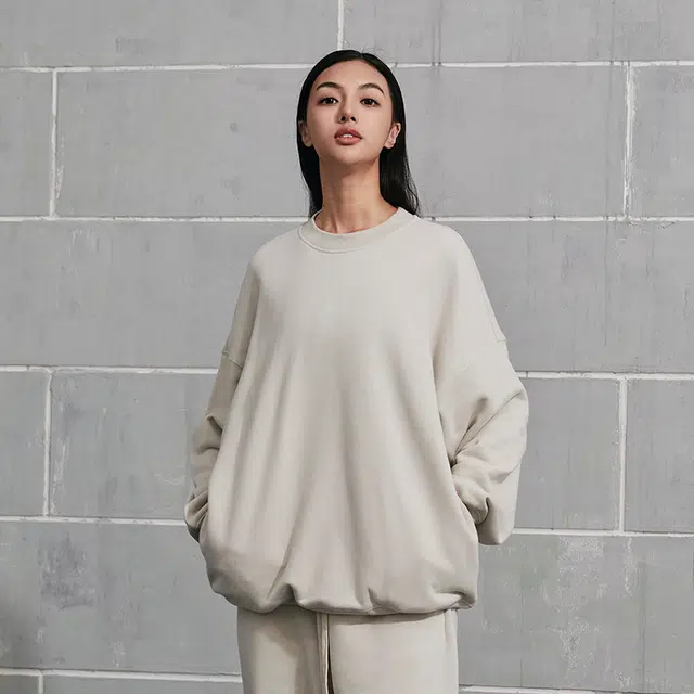 无畏东方 纯色宽松圆领休闲套头卫衣 男女同款 燕麦青