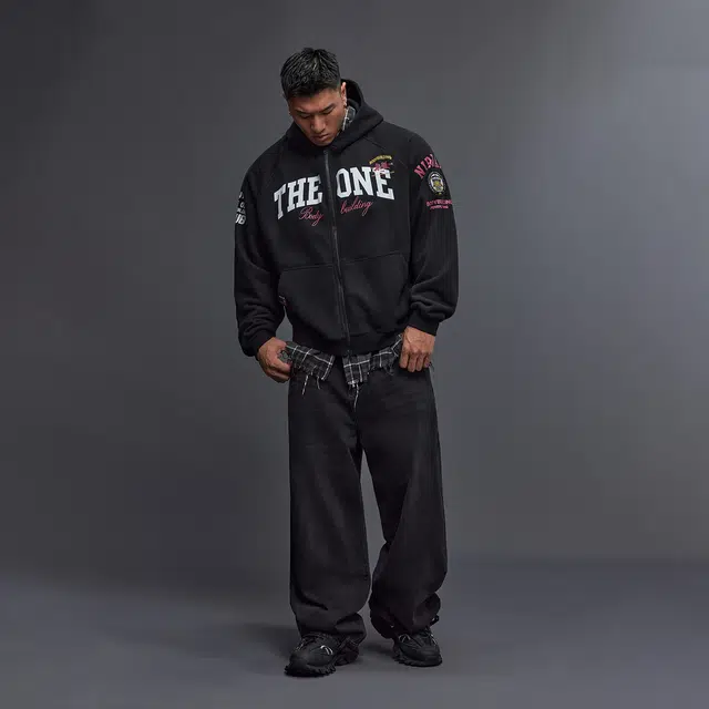 无畏东方 宽松舒适百搭徽章插肩连帽拉链长袖卫衣 男女同款