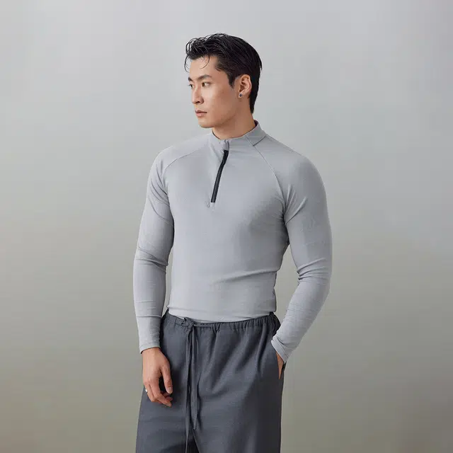 无畏东方 无观天丝醋酸半拉紧身衣秋季薄款高弹休闲运动长袖上衣 男女同款
