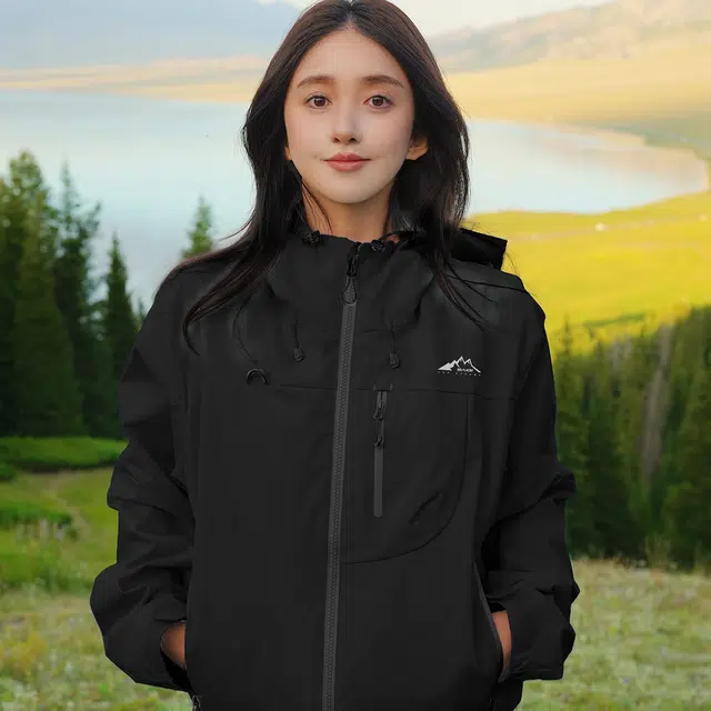 赛琪 美式复古纯色基础款机能风透气城市户外登山徒步露营穿搭工装防风防水宽松运动休闲连帽拉链长袖夹克外套 男女同款