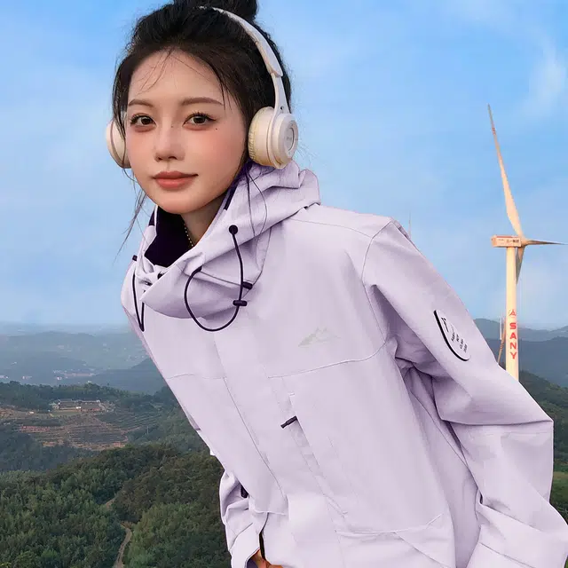 赛琪 户外简约纯色基础款防风防水连帽登山骑行露营徒步宽松休闲百搭加绒加厚内胆三合一夹克绒感外套 男女同款