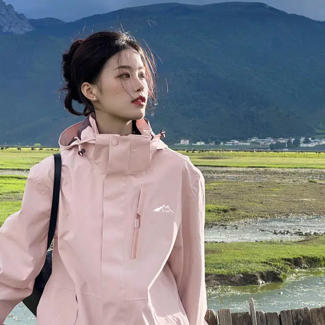 赛琪 纯色机能风三合一抓绒可拆卸内胆连帽户外运动登山徒步 防风防水透气保暖防寒夹克绒感外套 女款