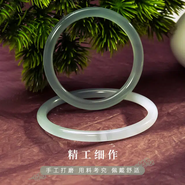 聆听花开 绿青梅叮当镯新中式个性优雅精致气质旗袍国风典雅国潮油青素圈细圆条#好运 玉髓 手镯 女款