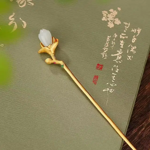 聆听花开 新中式气质盘发古风旗袍汉服精致高级感优雅个性郁金香发钗优雅小众设计配饰 合金 发簪 女款
