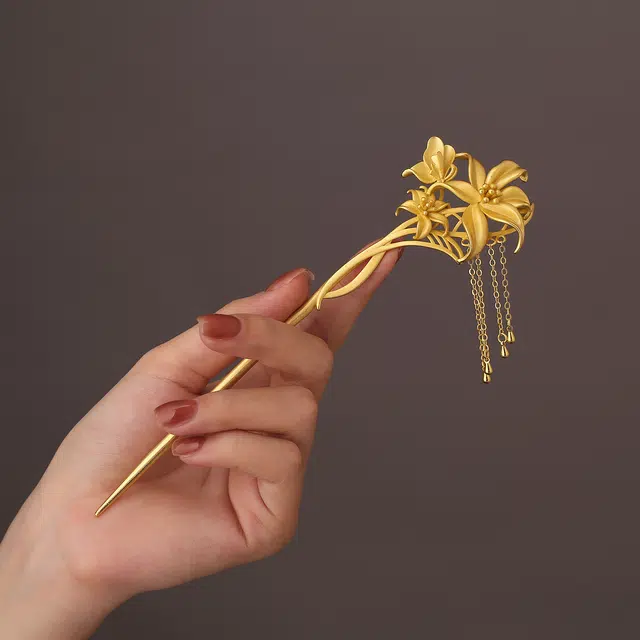 聆听花开 百合花新中式复古高级感小众个性简约国风典雅磨砂古风汉服旗袍盘发精致优雅气质流苏 合金 发簪 女款