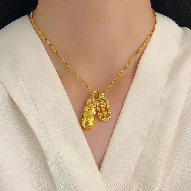 聆听花开 金刚杵貔貅吊坠 招财转运珠项饰 国潮复古吞金兽吸金锁骨链小众设计时尚气质百搭可调节 合金 项链 男女同款情侣款