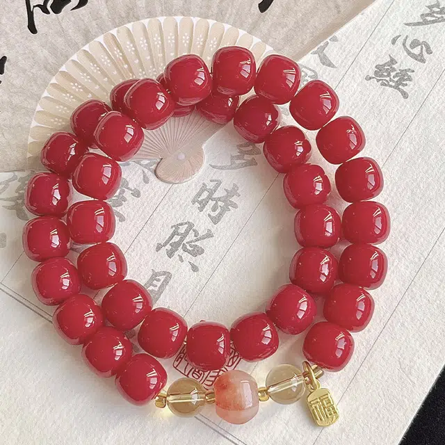 聆听花开 平安喜乐甜美新中式轻奢高级感个性小众文玩佛珠精致优雅招财纳福复古转运珠手饰#好运 菩提根 手串 男女同款情侣款