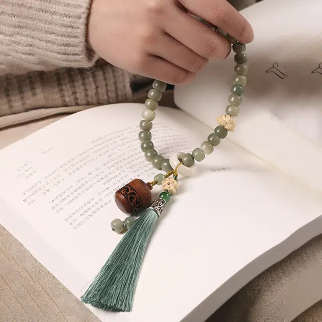 聆听花开 风化原生态老型珠国潮汉服流苏香囊手持小众中式禅意复古精致优雅好运连连礼盒装莲花 菩提根 手串 男女同款情侣款