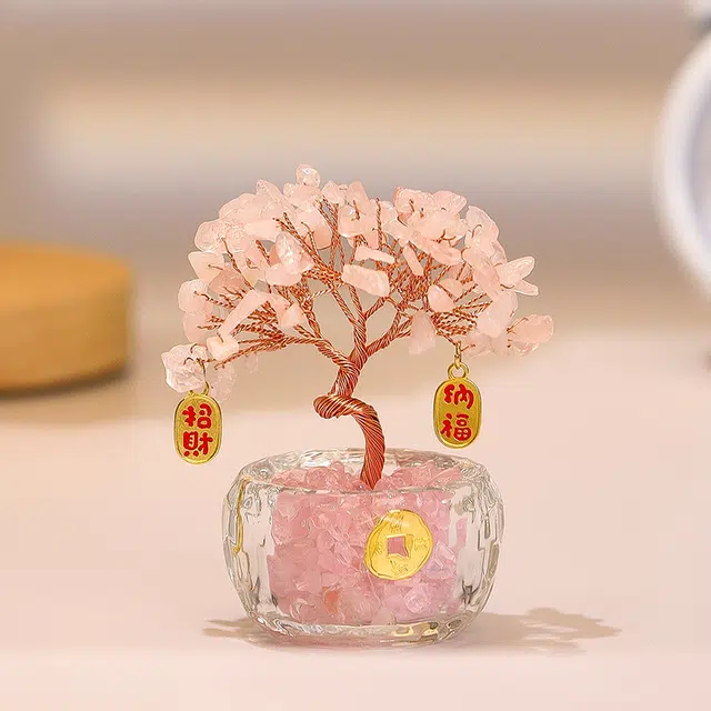 聆听花开 好运幸运树 摇钱树发财树时来运转 纳福招财聚宝盆新房家居办公室书桌装饰高颜值工位迷你 黄水晶 摆件 男女同款情侣款