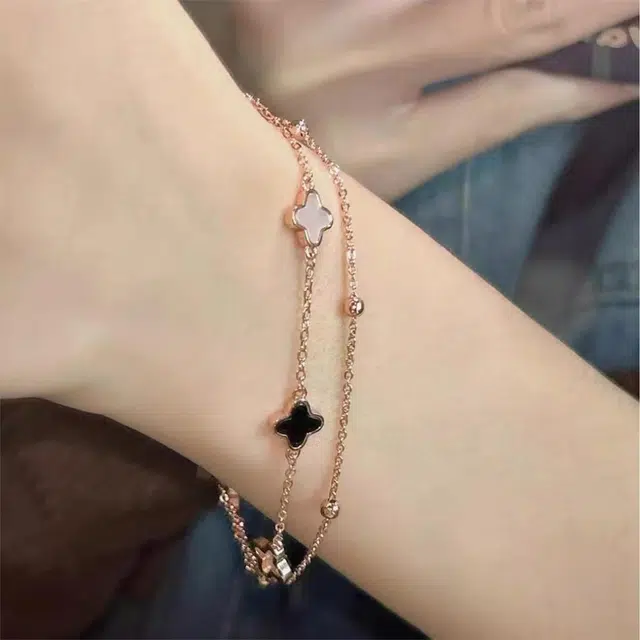聆听花开 金色四叶草轻奢小众设计高级感 气质精致高颜值仙女仙气性可调节 铜 手链 女款