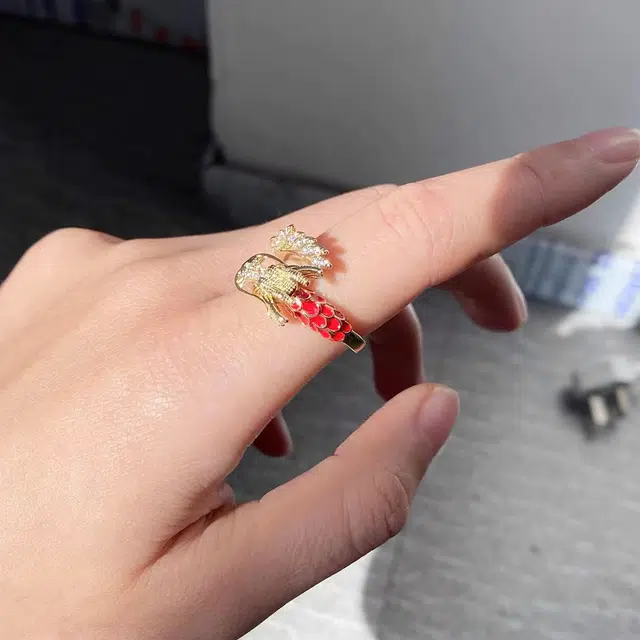 聆听花开 金色龙戒 生肖龙本命年红色开口可调节小众设计轻奢高级感国风个性气质时尚新款潮流高颜值贵气 铜 戒指 男女同款情侣款