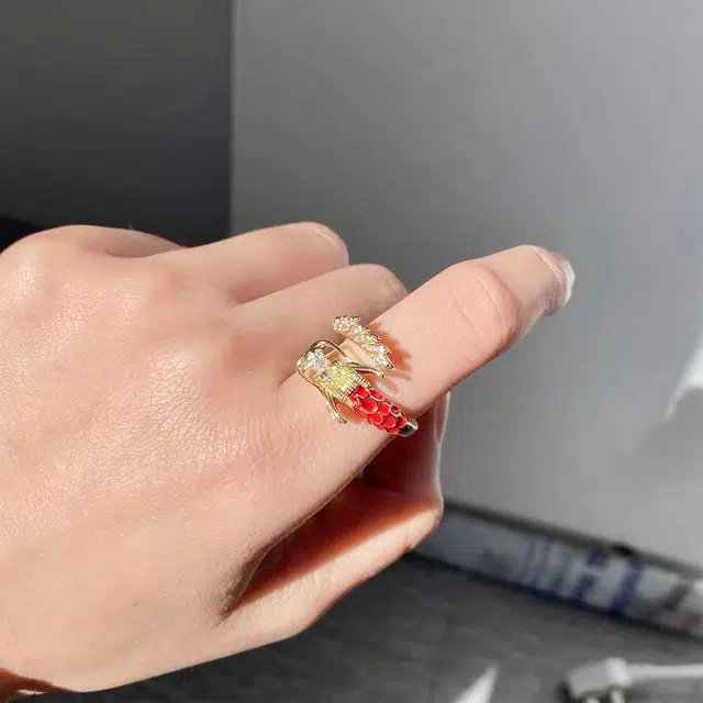 聆听花开 金色龙戒 生肖龙本命年红色开口可调节小众设计轻奢高级感国风个性气质时尚新款潮流高颜值贵气 铜 戒指 男女同款情侣款