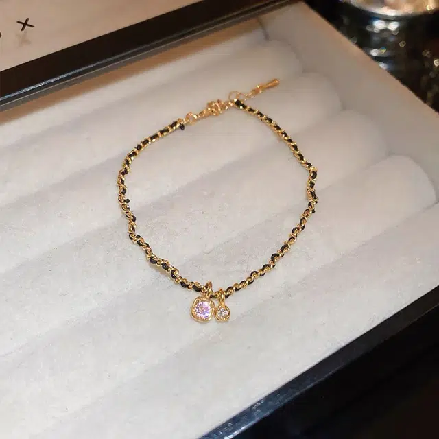 聆听花开 小香风锆石编织手绳手饰 小众设计轻奢高级感优雅气质小清新森系  时尚气质百搭新款可调节 合金 手链 男女同款情侣款
