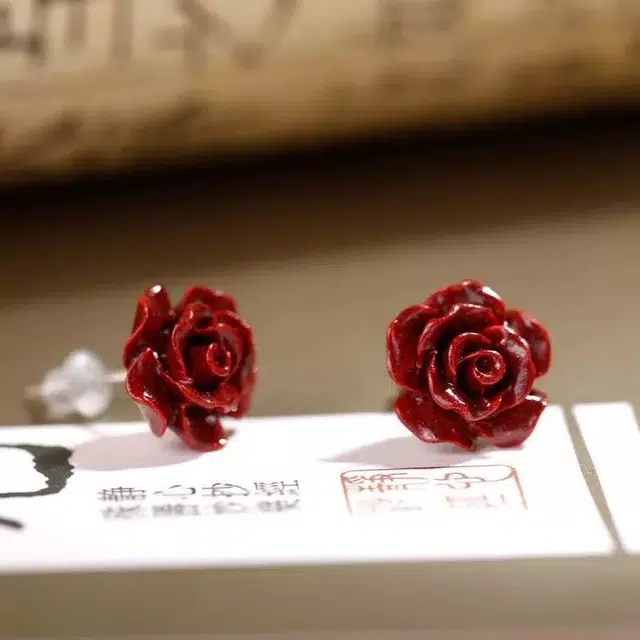 聆听花开 玫瑰花本命年好运轻奢高级感小众设计 朱砂 耳钉 女款