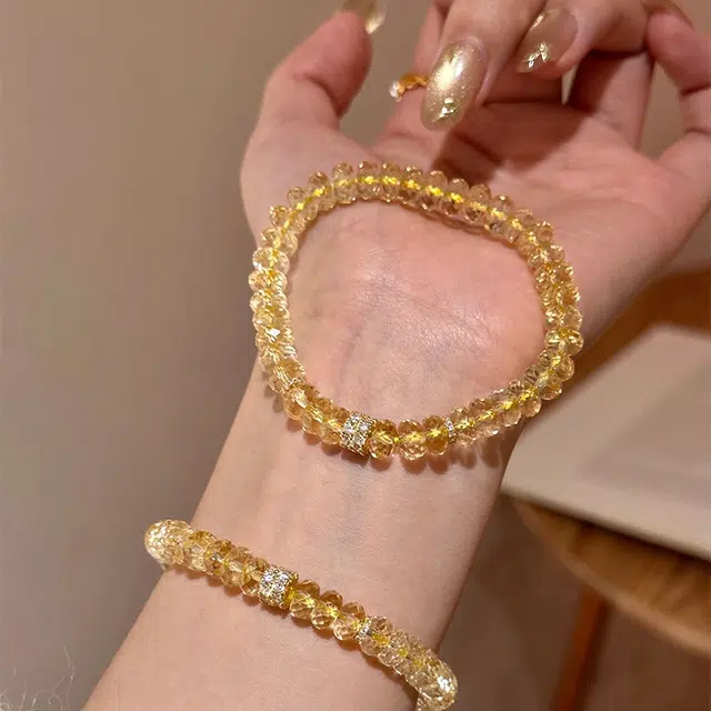 聆听花开 暴富盘缠设计款切面算盘转运珠幸运石轻奢高级感串珠手饰本命年处理 黄水晶 手串 女款