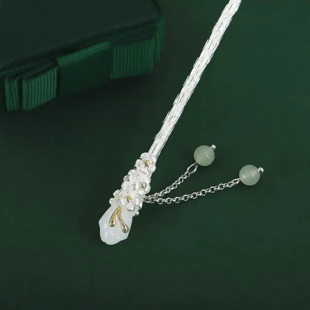 聆听花开 新中式玉兰花流苏簪子高级感步摇发钗古风饰品 铜镀银 发簪 女款