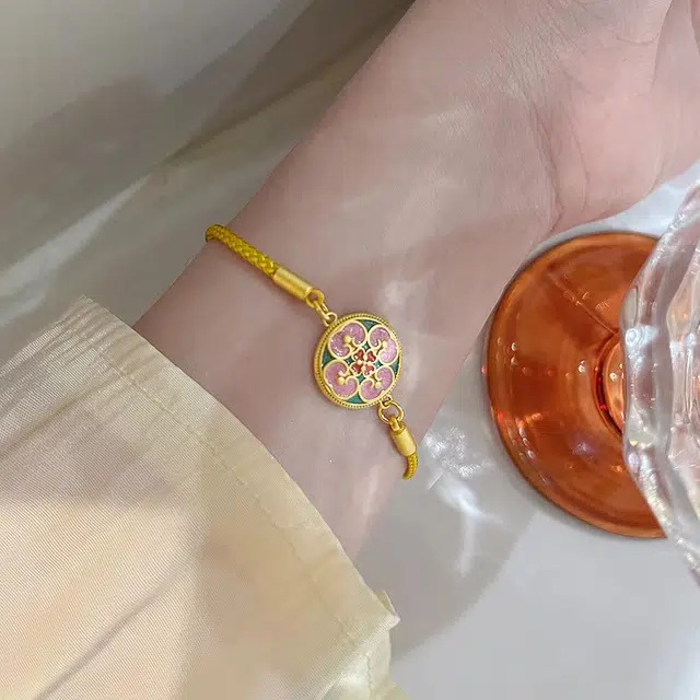 聆听花开 新中式古法金色花朵手饰 异域风珐琅彩精致高级感 高颜值仙女仙气个性时尚百搭配饰 合金 手链 女款