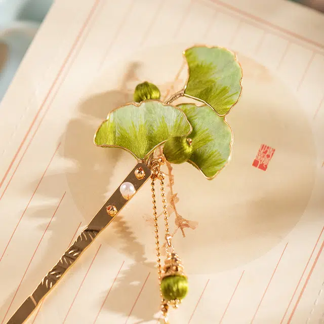 聆听花开 高品质非遗绒花汉服头饰女新中式盘发古风步摇发饰流苏簪子旗袍配饰优雅高级古典精致 合金 绿韵杏花发簪 女款