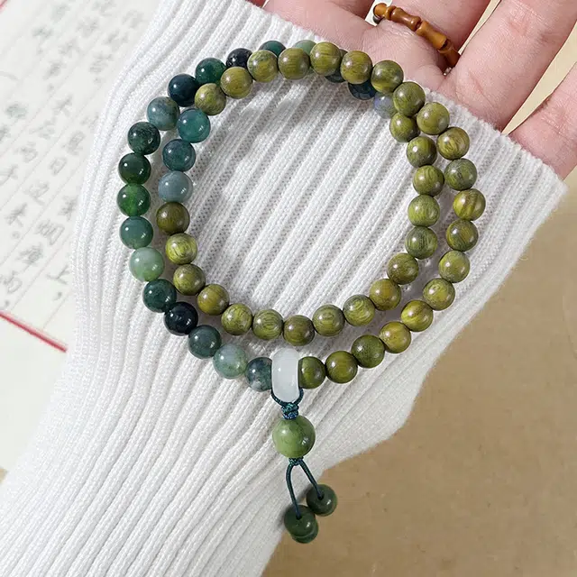 聆听花开 暮落观海民族风复古新中式国潮小众设计手持佛珠盘玩文玩禅意优雅精致好运百搭个性高级感 绿檀 手串 男女同款情侣款