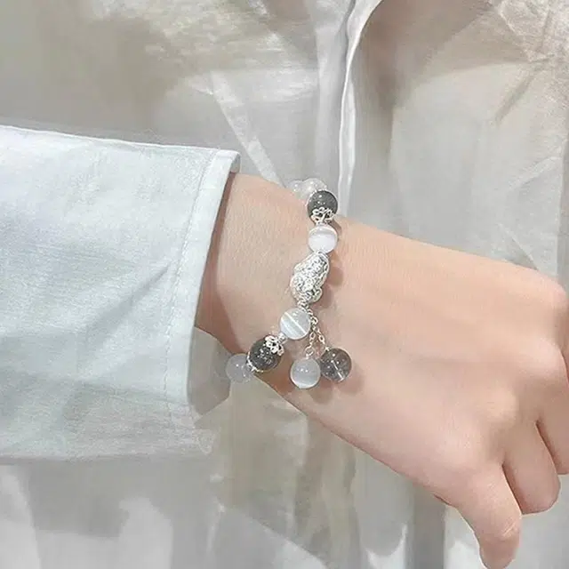 聆听花开 招财貔貅手饰清冷感轻奢小众高级感 国风高颜值仙女气质百搭配饰学院风小清新森系新款可调节 合金 手串 男女同款情侣款