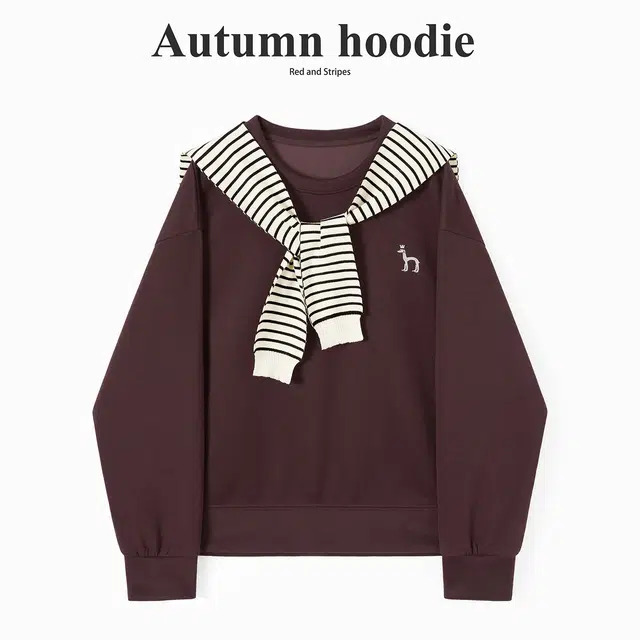 她池 圆领套头设计感撞色披肩休闲落肩长袖卫衣 女款