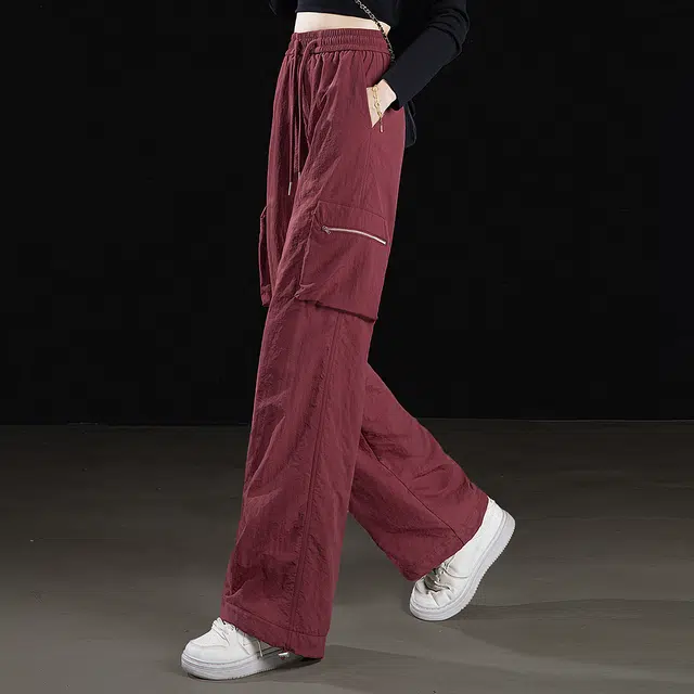 丝柏舍 抽绳松紧高腰纯色大口袋工装气质宽松款简约阔腿休闲裤 女款